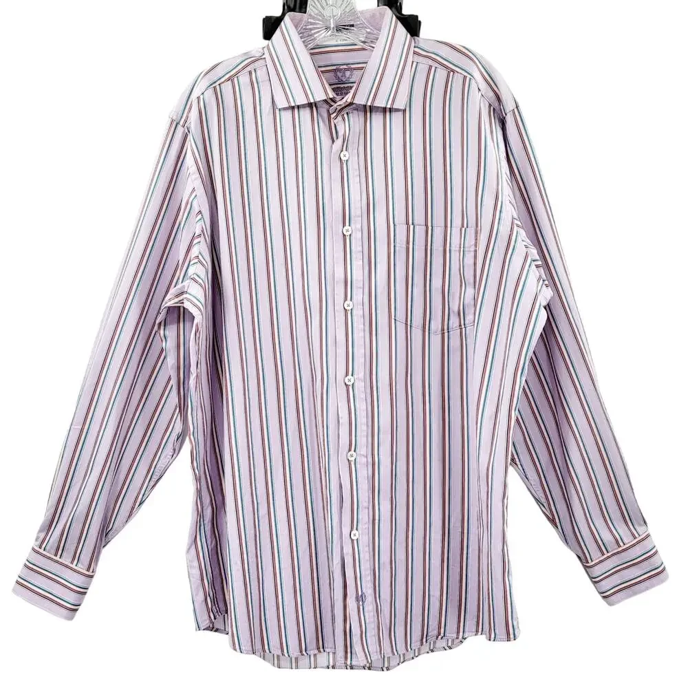Bugatchi UOMO Classic Fit Purple Pinstripe Long Sleeve Button Up Shirt Men's XL